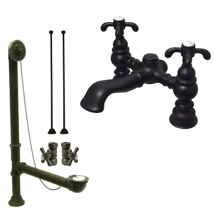 Oil Rubbed Bronze Deck Mount Clawfoot Tub Faucet Package w Drain Supplies Stops CC1134T5system