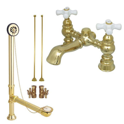 Polished Brass Deck Mount Clawfoot Tub Faucet Package w Drain Supplies Stops CC1136T2system