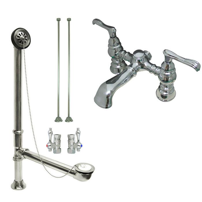 Chrome Deck Mount Clawfoot Tub Faucet Package w Drain Supplies Stops CC1138T1system