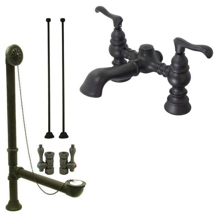 Oil Rubbed Bronze Deck Mount Clawfoot Tub Faucet Package w Drain Supplies Stops CC1138T5system