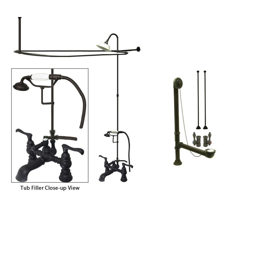 Oil Rubbed Bronze Clawfoot Bath Tub Faucet Shower Kit with Enclosure Curtain Rod 1152T5CTS