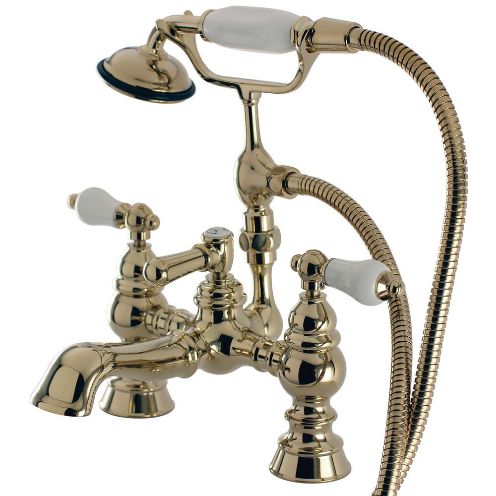 Kingston Polished Brass Deck Mount Clawfoot Tub Faucet w hand shower CC1156T2