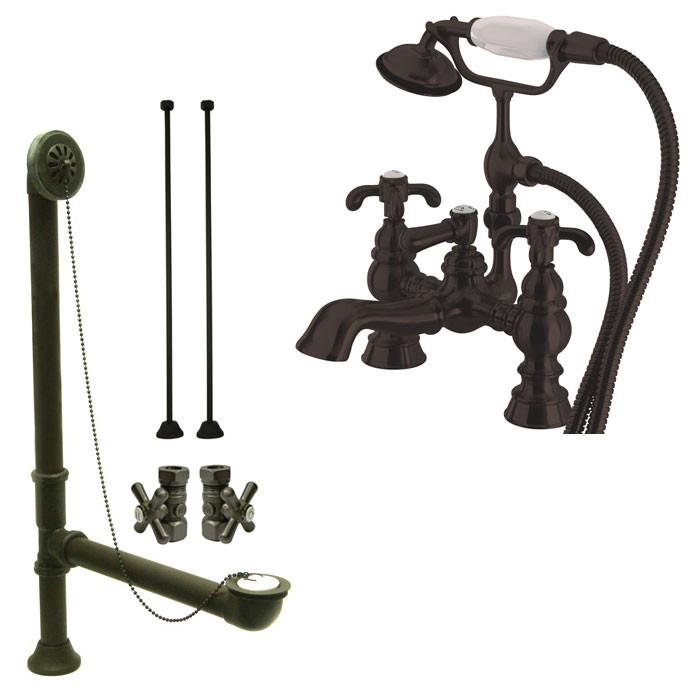 Oil Rubbed Bronze Deck Mount Clawfoot Tub Faucet w hand shower System Package CC1158T5system