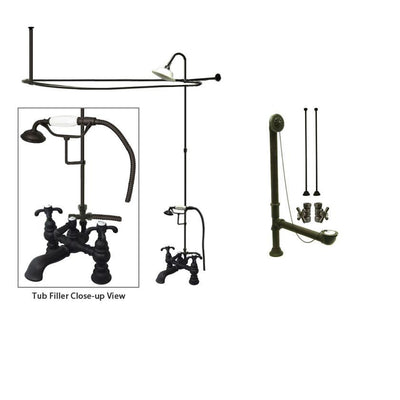 Oil Rubbed Bronze Clawfoot Tub Faucet Shower Kit with Enclosure Curtain Rod 1158T5CTS