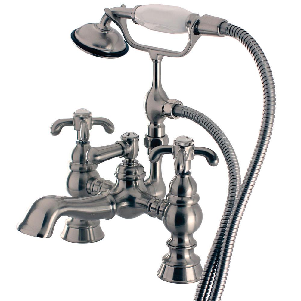 Kingston Satin Nickel Deck Mount Clawfoot Tub Faucet w hand shower CC1158T8