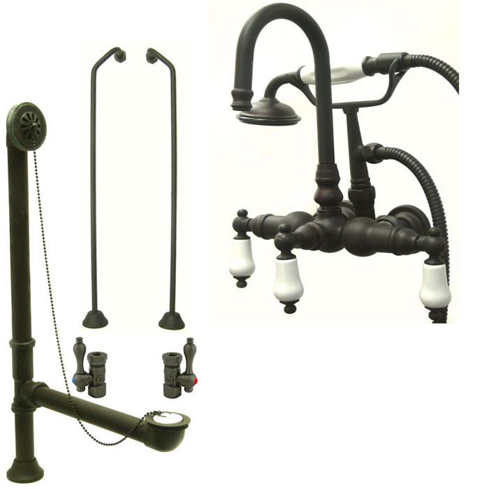 Oil Rubbed Bronze Wall Mount Clawfoot Bath Tub Faucet w Hand Shower Package CC11T5system