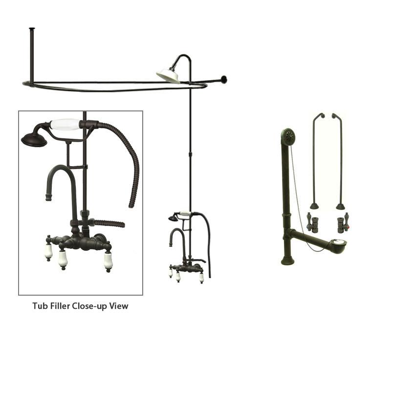 Oil Rubbed Bronze Clawfoot Tub Faucet Shower Kit with Enclosure Curtain Rod 11T5CTS