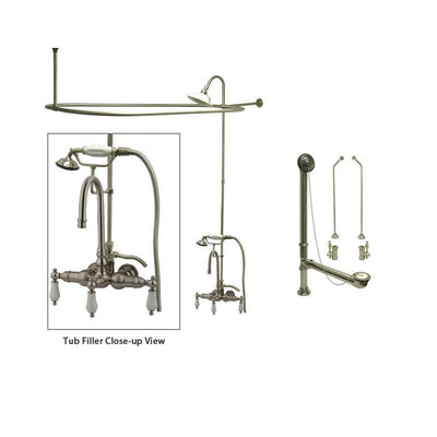 Satin Nickel Clawfoot Tub Faucet Shower Kit with Enclosure Curtain Rod 11T8CTS