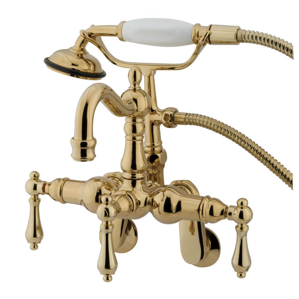 Kingston Polished Brass Wall Mount Clawfoot Tub Faucet w hand shower CC1301T2