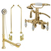 Polished Brass Wall Mount Clawfoot Tub Faucet Package w Drain Supplies Stops CC1303T2system