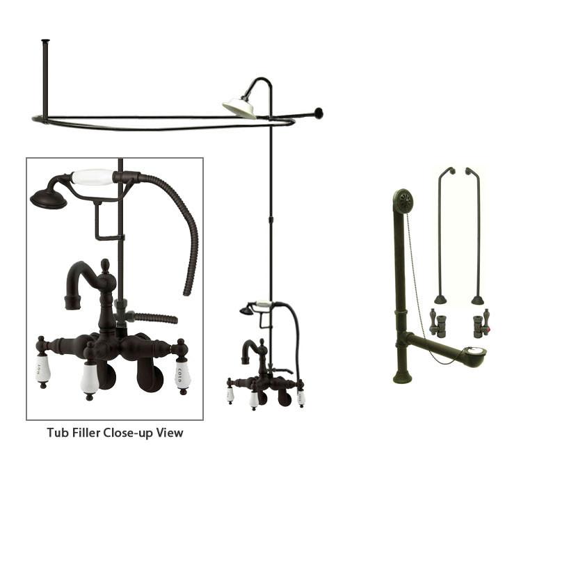 Oil Rubbed Bronze Clawfoot Tub Faucet Shower Kit with Enclosure Curtain Rod 1303T5CTS