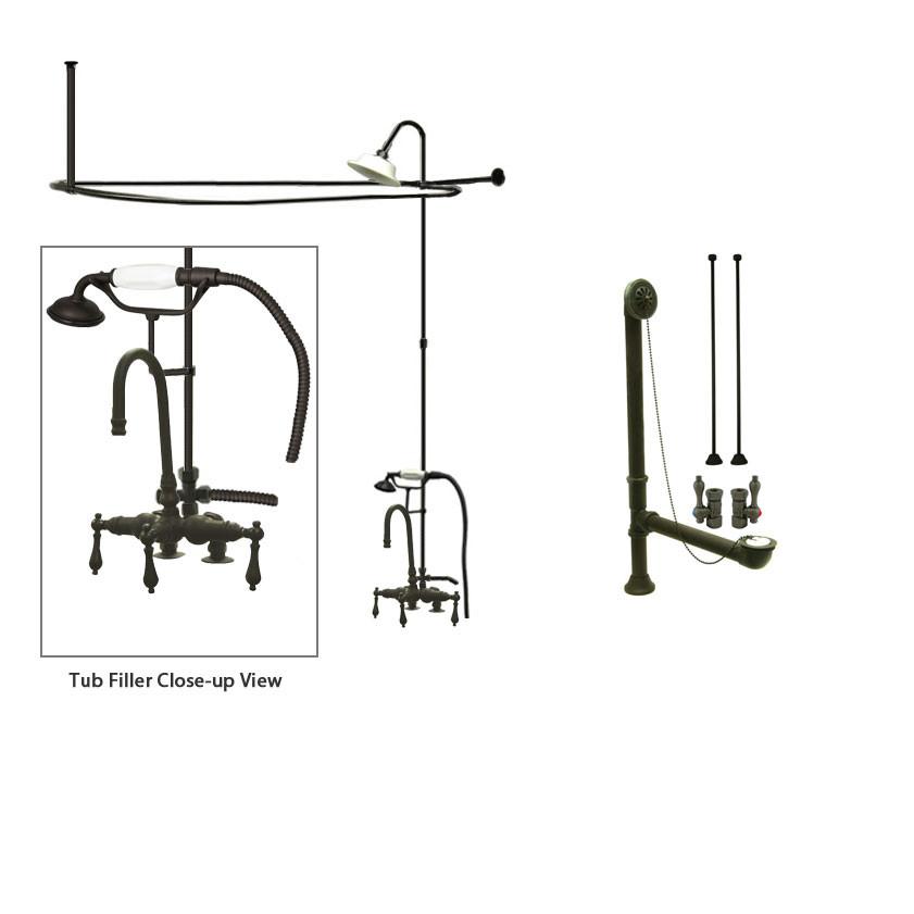 Oil Rubbed Bronze Clawfoot Tub Faucet Shower Kit with Enclosure Curtain Rod 13T5CTS