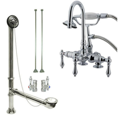 Chrome Deck Mount Clawfoot Bath Tub Filler Faucet w Hand Shower Package CC14T1system