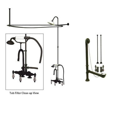 Oil Rubbed Bronze Clawfoot Tub Faucet Shower Kit with Enclosure Curtain Rod 17T5CTS