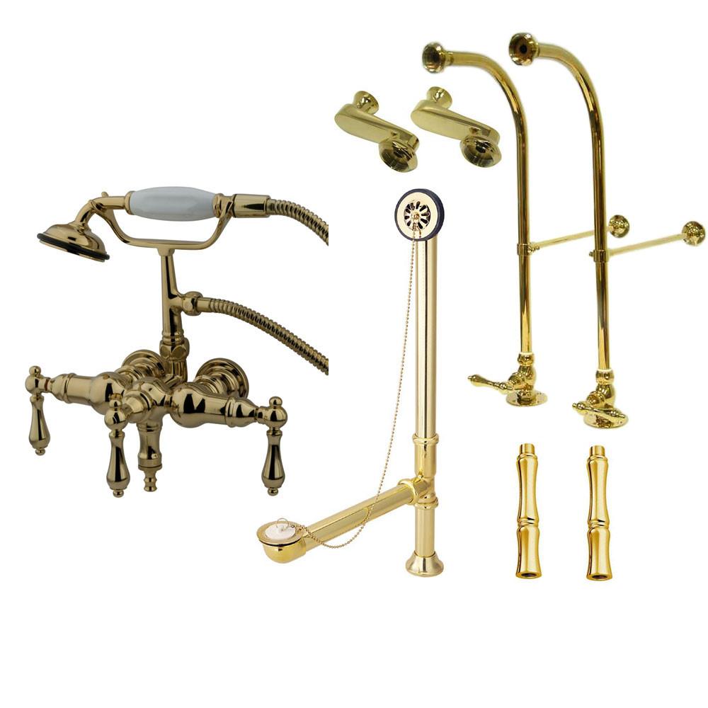 Freestanding Floor Mount Polished Brass Metal Lever Handle Clawfoot Tub Filler Faucet with Hand Shower Package 19T2FSP