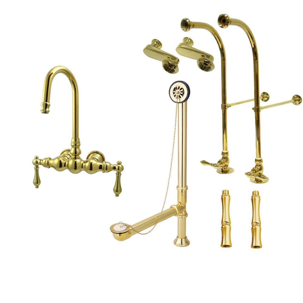 Freestanding Floor Mount Polished Brass Metal Lever Handle Clawfoot Tub Filler Faucet Package 1T2FSP