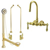 Polished Brass Wall Mount Clawfoot Tub Faucet Package w Drain Supplies Stops CC1T2system