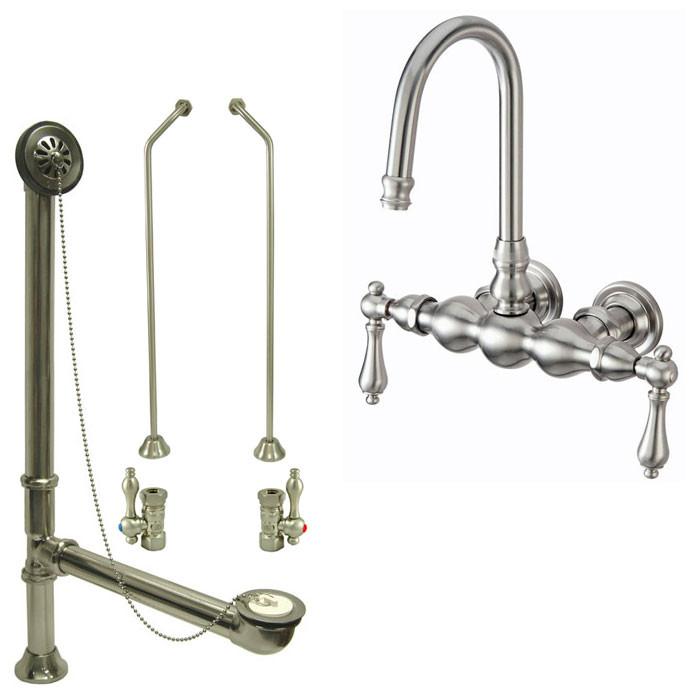 Satin Nickel Wall Mount Clawfoot Bath Tub Filler Faucet Package CC1T8system