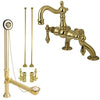 Polished Brass Deck Mount Clawfoot Tub Faucet Package w Drain Supplies Stops CC2001T2system