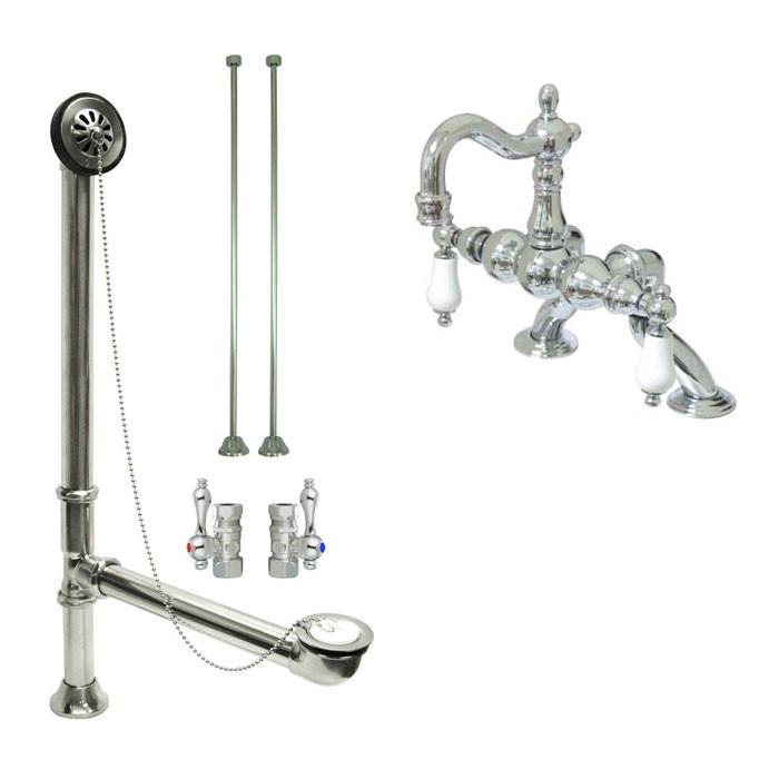Chrome Deck Mount Clawfoot Tub Faucet Package w Drain Supplies Stops CC2006T1system