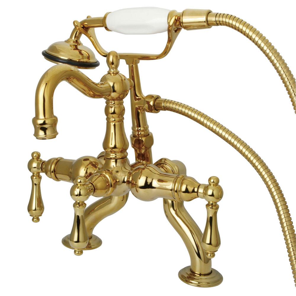 Kingston Polished Brass Deck Mount Clawfoot Tub Faucet w hand shower CC2007T2