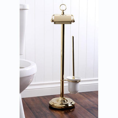 Kingston Polished Brass pedestal freestanding Toilet Paper & Brush Holder CC2012
