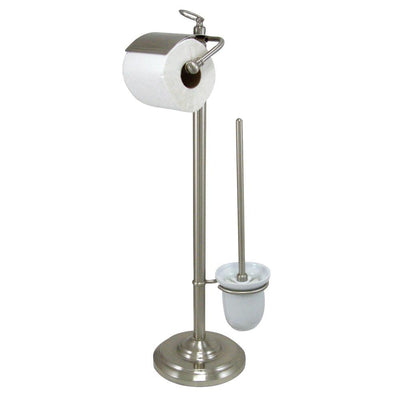 Kingston Satin Nickel pedestal freestanding Toilet Paper and Brush Holder CC2018