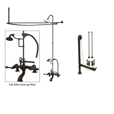 Oil Rubbed Bronze Clawfoot Tub Faucet Shower Kit with Enclosure Curtain Rod 203T5CTS
