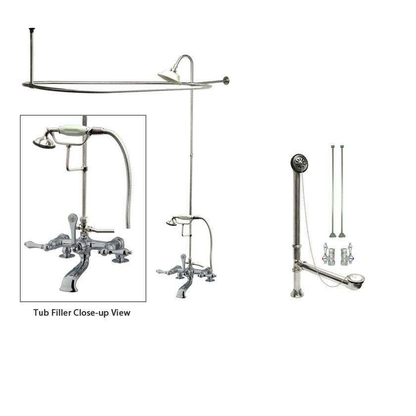 Chrome Clawfoot Tub Faucet Shower Kit with Enclosure Curtain Rod 204T1CTS