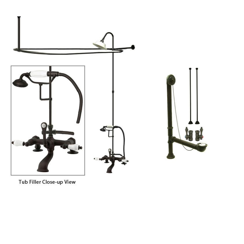 Oil Rubbed Bronze Clawfoot Tub Faucet Shower Kit with Enclosure Curtain Rod 205T5CTS