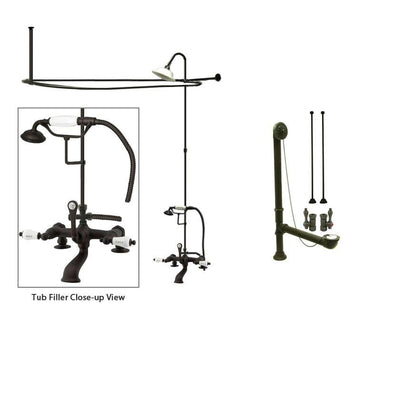Oil Rubbed Bronze Clawfoot Bath Tub Shower Faucet Kit with Enclosure Curtain Rod 207T5CTS