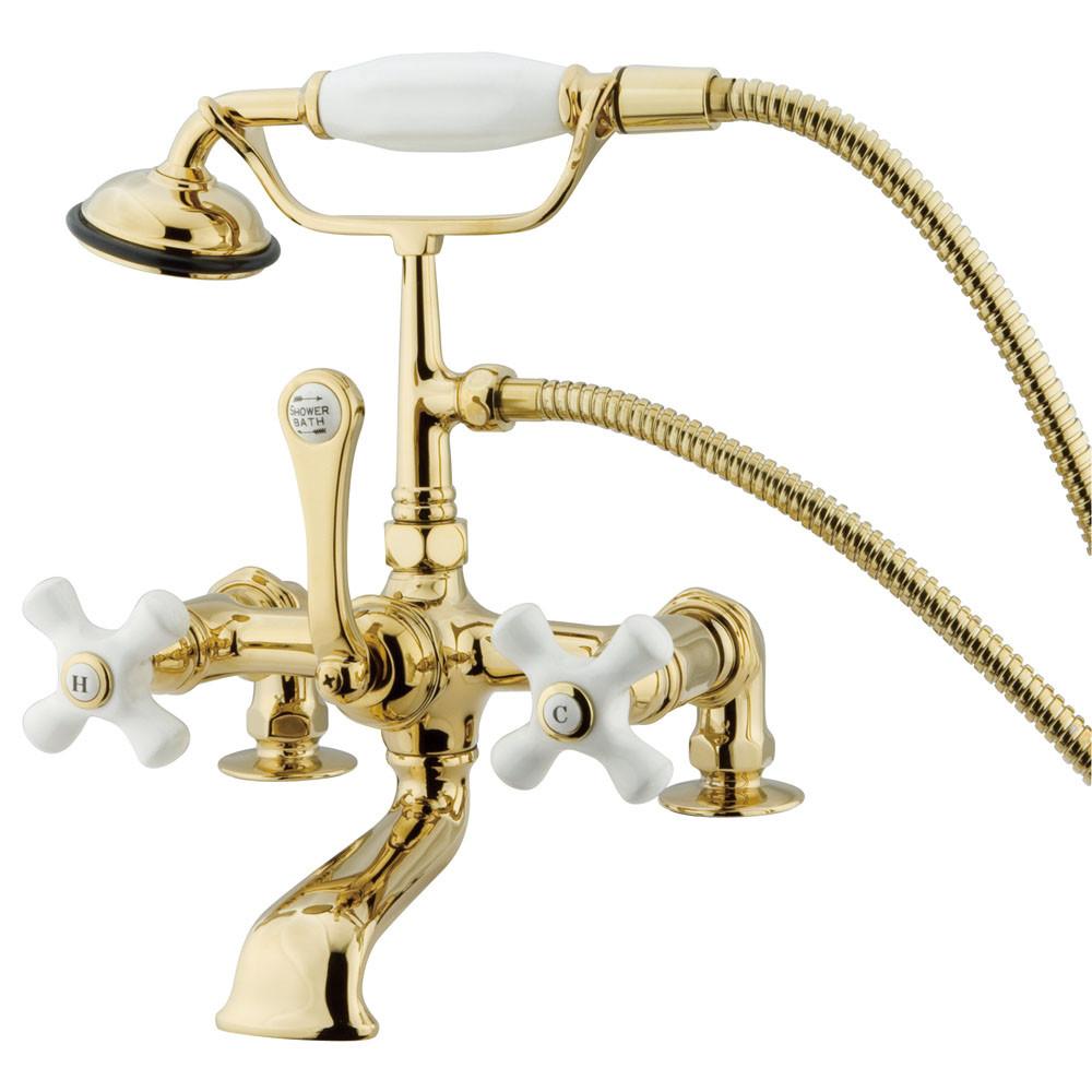 Kingston Polished Brass Deck Mount Clawfoot Tub Faucet w hand shower CC211T2