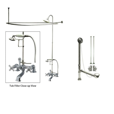 Chrome Clawfoot Tub Faucet Shower Kit with Enclosure Curtain Rod 212T1CTS