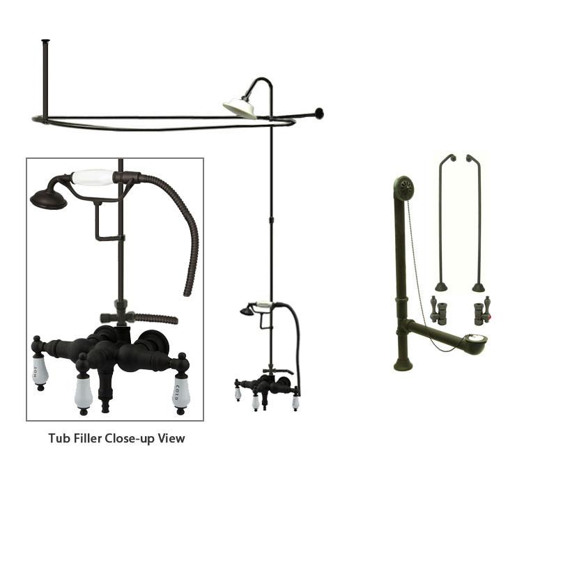 Oil Rubbed Bronze Clawfoot Tub Faucet Shower Kit with Enclosure Curtain Rod 21T5CTS