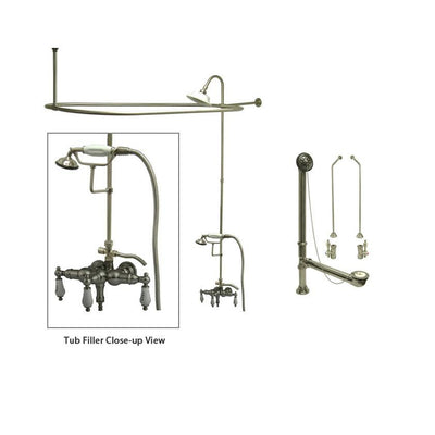 Satin Nickel Clawfoot Bath Tub Faucet Shower Kit with Enclosure Curtain Rod 21T8CTS