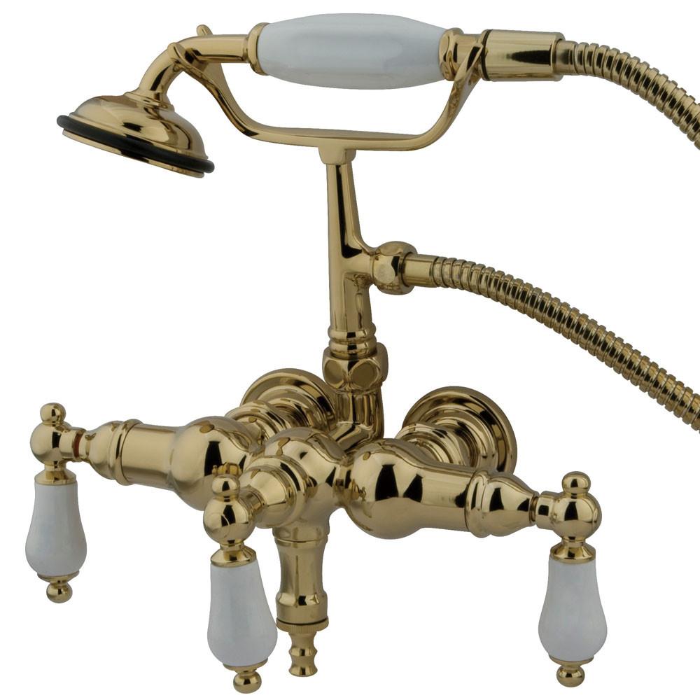 Kingston Polished Brass Wall Mount Clawfoot Tub Faucet w hand shower CC23T2