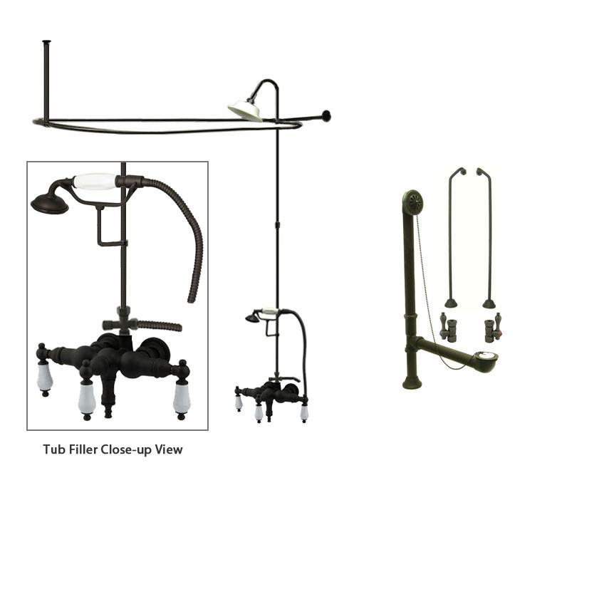 Oil Rubbed Bronze Clawfoot Tub Faucet Shower Kit with Enclosure Curtain Rod 23T5CTS