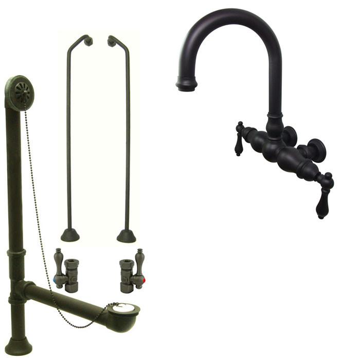 Oil Rubbed Bronze Wall Mount Clawfoot Tub Faucet Package w Drain Supplies Stops CC3001T5system