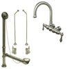 Satin Nickel Wall Mount Clawfoot Tub Faucet Package w Drain Supplies Stops CC3001T8system
