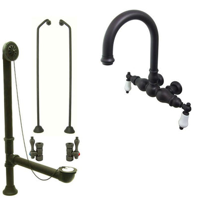 Oil Rubbed Bronze Wall Mount Clawfoot Tub Faucet Package w Drain Supplies Stops CC3005T5system