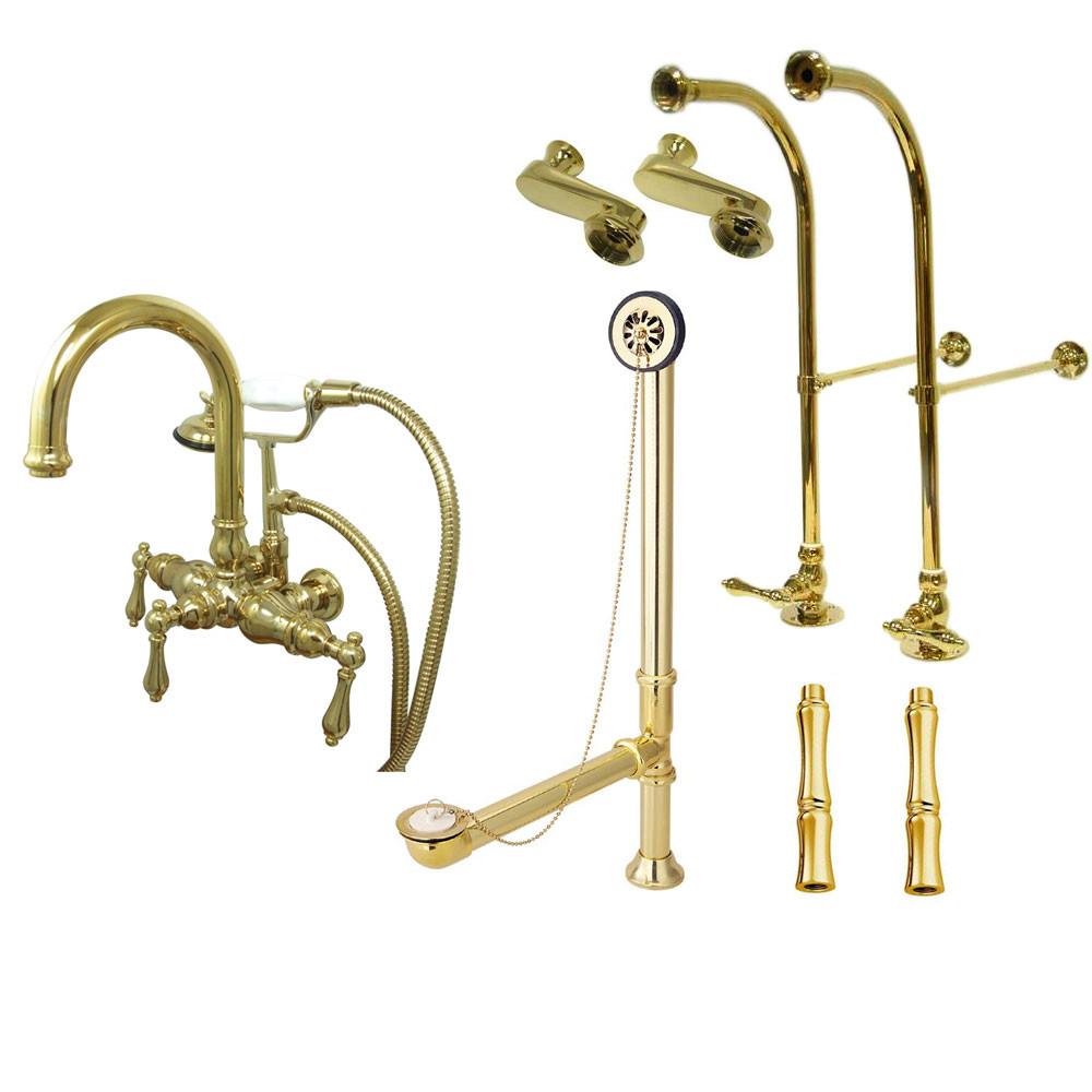 Freestanding Floor Mount Polished Brass Metal Lever Handle Clawfoot Tub Filler Faucet with Hand Shower Package 3013T2FSP