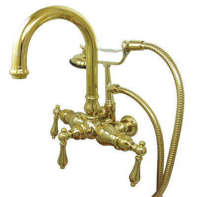 Kingston Polished Brass Wall Mount Clawfoot Tub Faucet w hand shower CC3013T2
