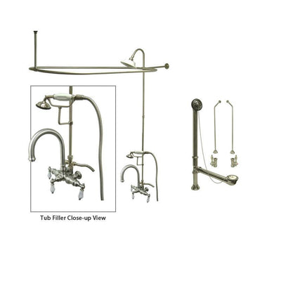 Satin Nickel Clawfoot Tub Faucet Shower Kit with Enclosure Curtain Rod 3015T8CTS