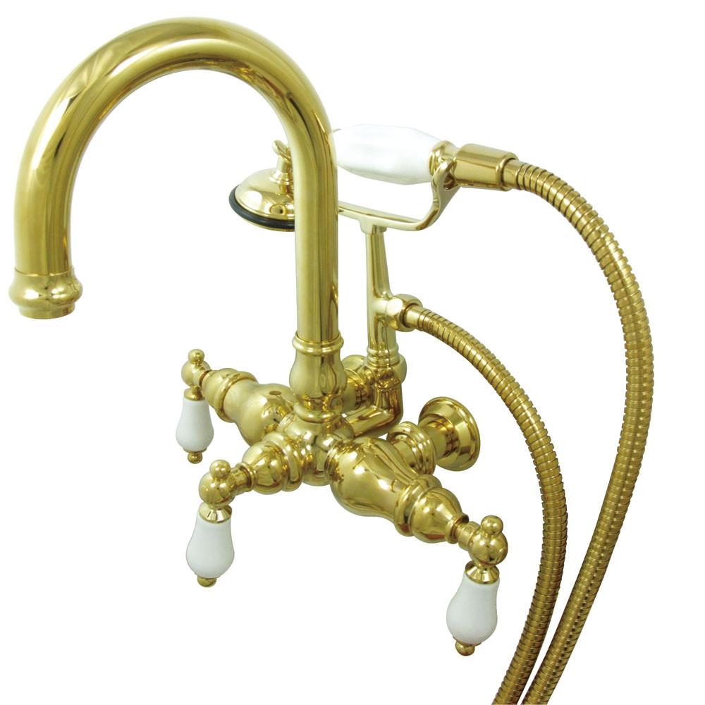Kingston Polished Brass Wall Mount Clawfoot Tub Faucet w hand shower CC3017T2