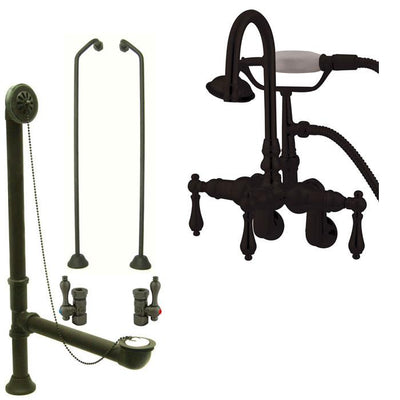 Oil Rubbed Bronze Wall Mount Clawfoot Tub Faucet Package w Drain Supplies Stops CC301T5system