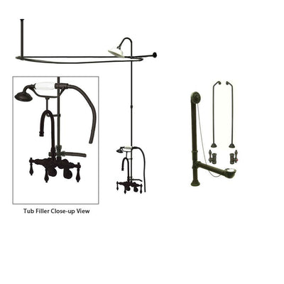 Oil Rubbed Bronze Clawfoot Tub Faucet Shower Kit with Enclosure Curtain Rod 301T5CTS