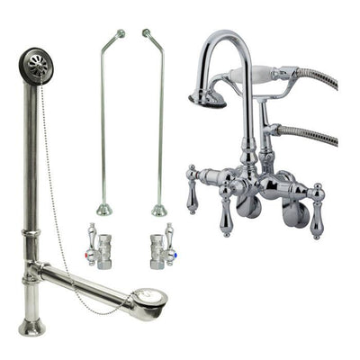 Chrome Wall Mount Clawfoot Bath Tub Filler Faucet w Hand Shower Package CC302T1system