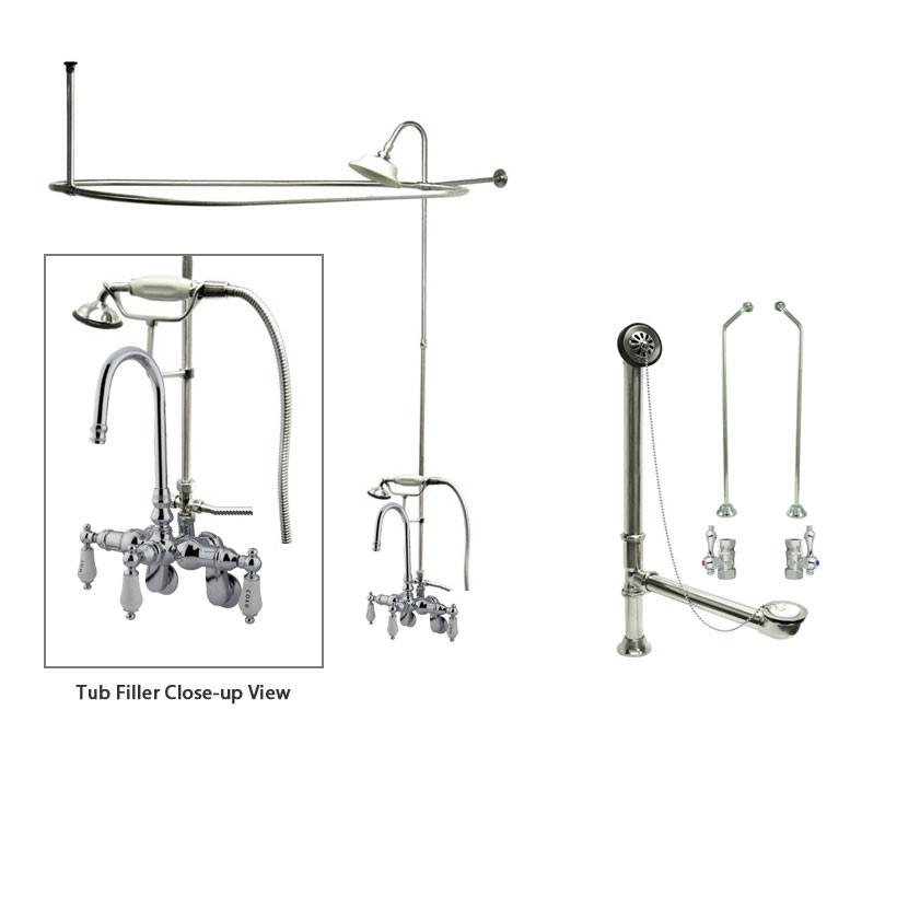 Chrome Clawfoot Tub Faucet Shower Kit with Enclosure Curtain Rod 304T1