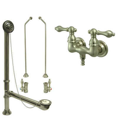 Satin Nickel Wall Mount Clawfoot Bath Tub Filler Faucet Package CC31T8system