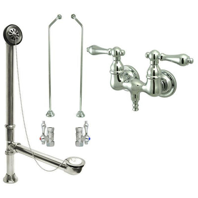 Chrome Wall Mount Clawfoot Tub Filler Faucet Package Supply Lines & Drain CC32T1system